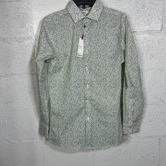 Bar III Men's Slim-Fit Contrast Vine Dress Shirt, White Green small $70 - Picture 1 of 8